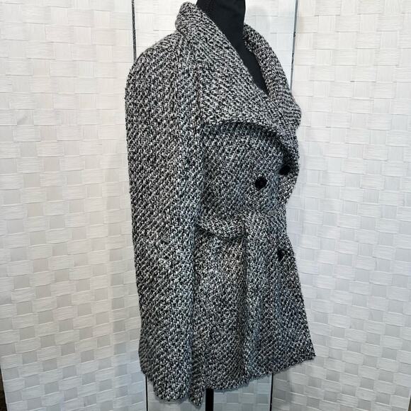 Calvin Klein Tweed Double Breasted Pea Coat Wool Blend Belted Jacket Womens 8 - Picture 3 of 16